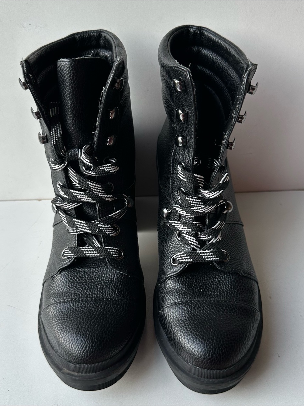 Rampage Black Combat Boots Women’s Size 8.5 Chunky Heel Lace Up Lug Sole Ankle